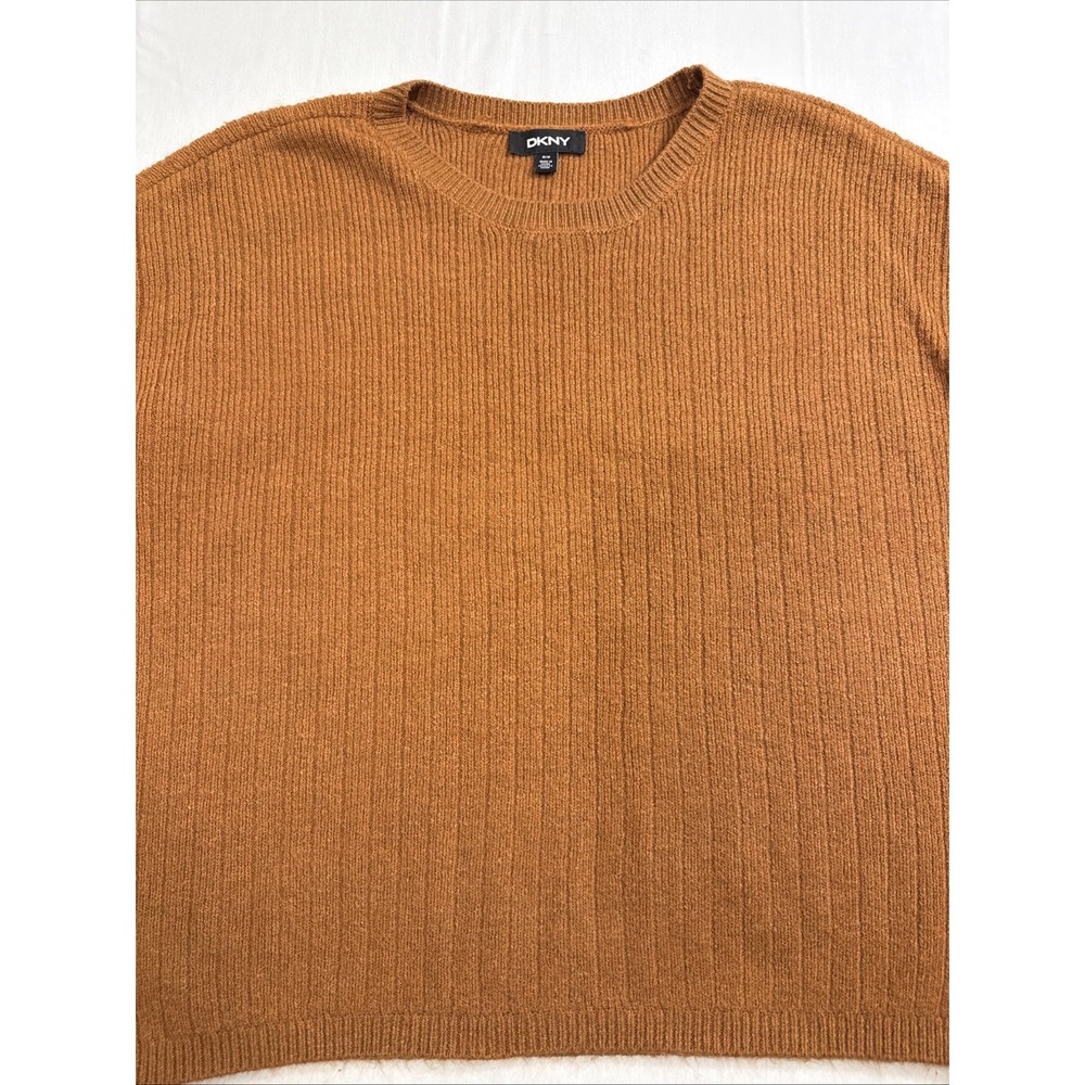 SWEATER‎  WOMEN MEDIUM DKNY  Crew Neck Drawstring Hem Cropped Cable Knit  BRN